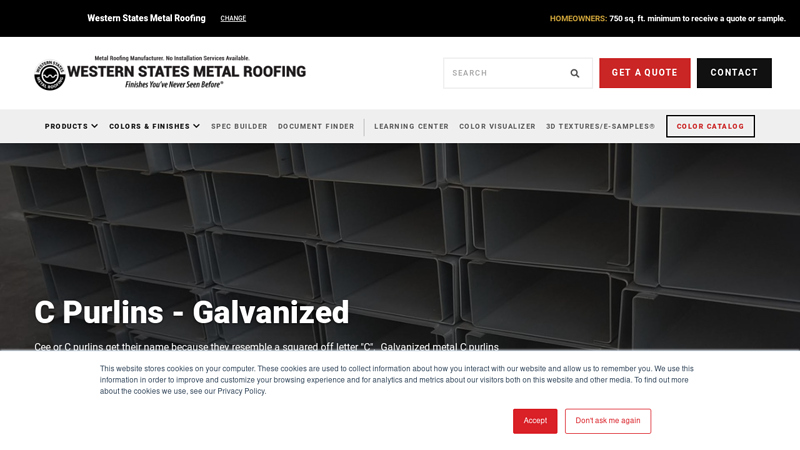Galvanized C Purlins (Cee Purlins) For Metal Roofing
