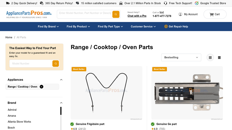 Genuine Range / Cooktop / Oven Parts