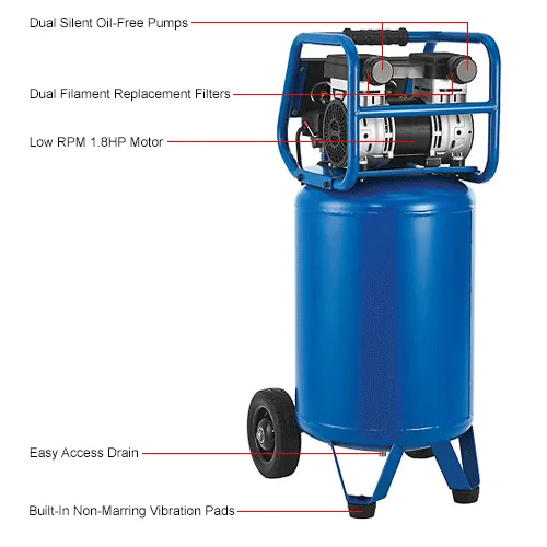 Global Industrial Portable Quiet Air Electric Compressor, 1.8 HP, 20 ...