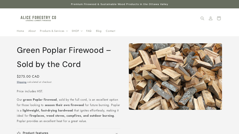 Green Poplar Firewood – Sold by the Cord