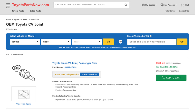 Guaranteed OEM Toyota CV Joint