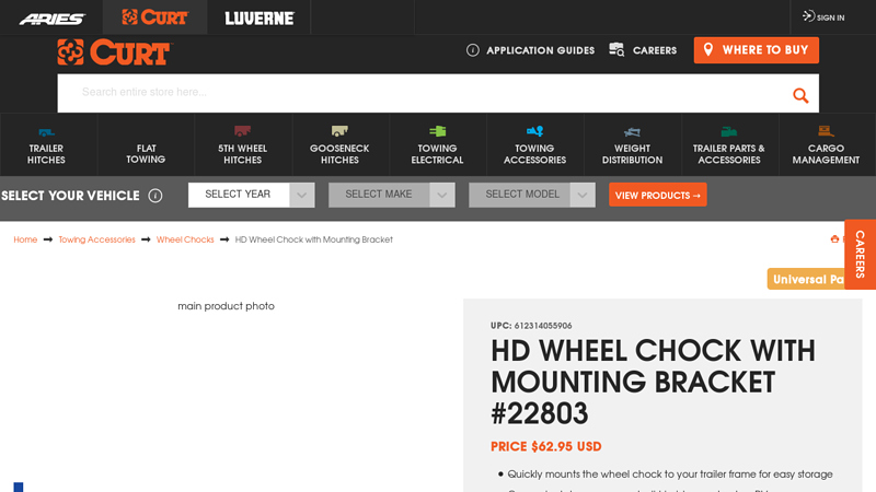 HD Wheel Chock with Mounting Bracket