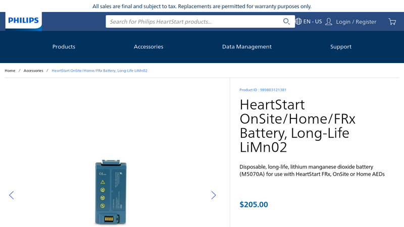 HeartStart OnSite//FRx Battery, Long