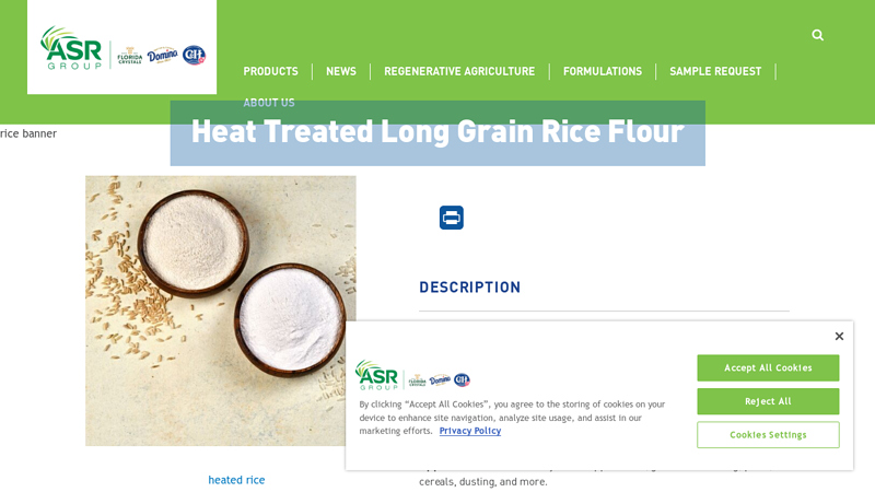 Heat Treated Long Grain Rice Flour