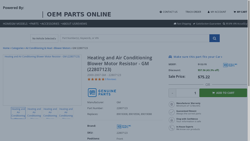 Heating and Air Conditioning Blower Motor Resistor