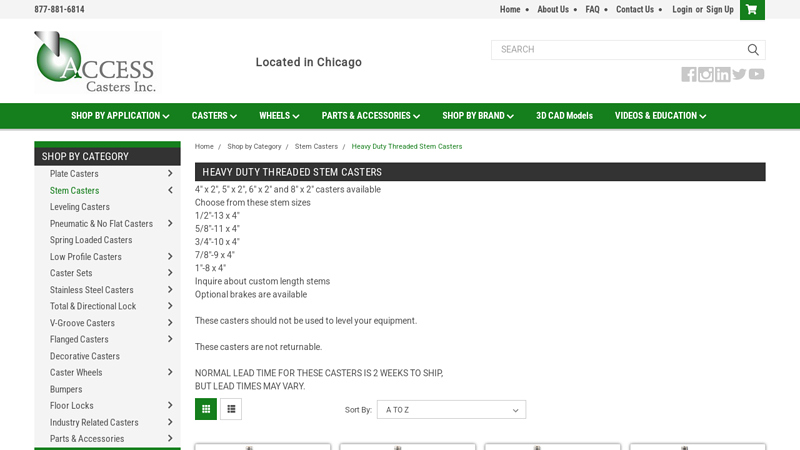 Heavy Duty Threaded Stem Casters with 2