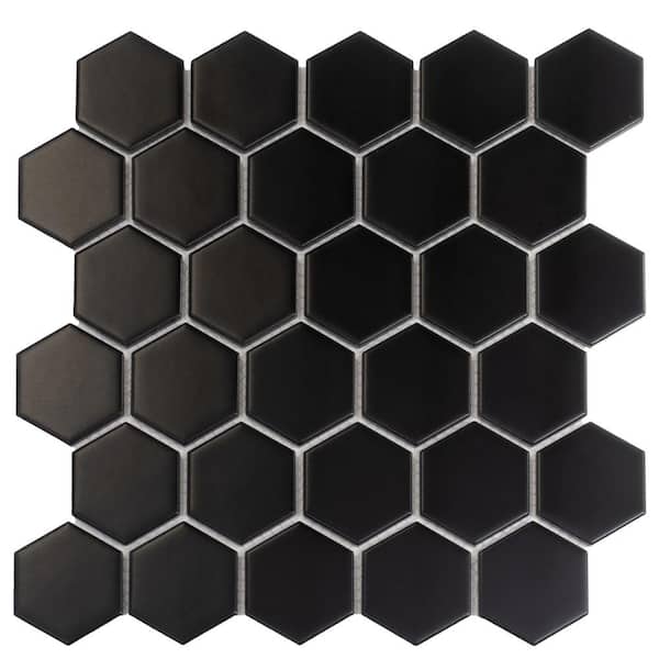 Hex Matte Black Porcelain Mosaic Wall and Floor Tile