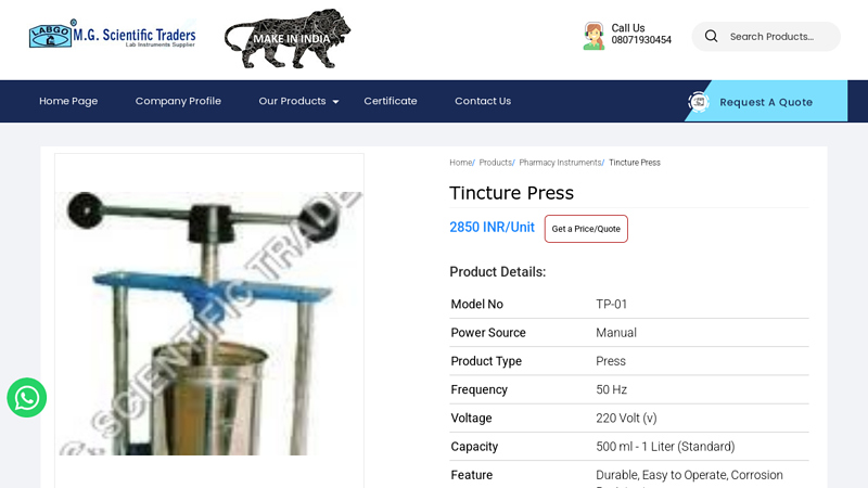 High Quality Manual Tincture Press at Affordable Prices