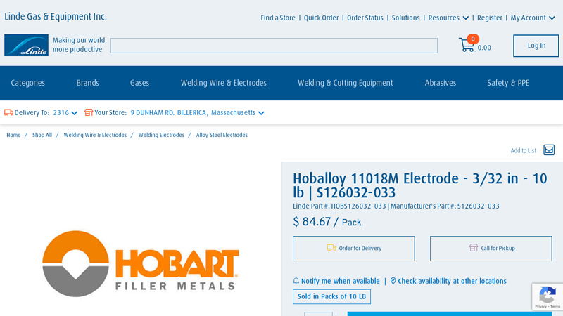 Hoballoy 11018M Electrode - 3/32 in - 10 lb