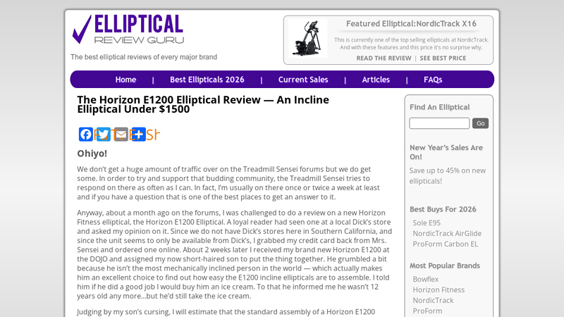 Horizon E1200 Elliptical Review & Ratings