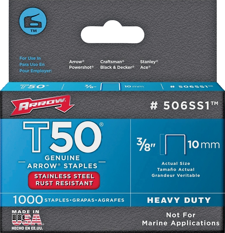 HT 50A, T50, T5 Stapler, 3/8 in W Crown, 3/8 in L Leg, Pack of 5