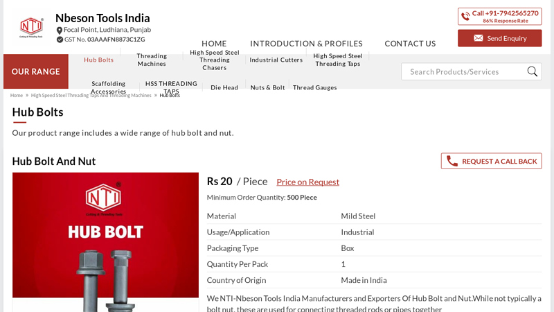 Hub Bolt And Nut Manufacturer from Ludhiana