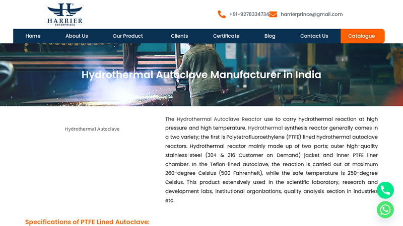 Hydrothermal Autoclave Manufacturer in India