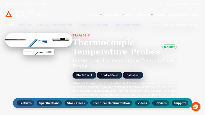 Immersion Thermocouple Temperature Probe