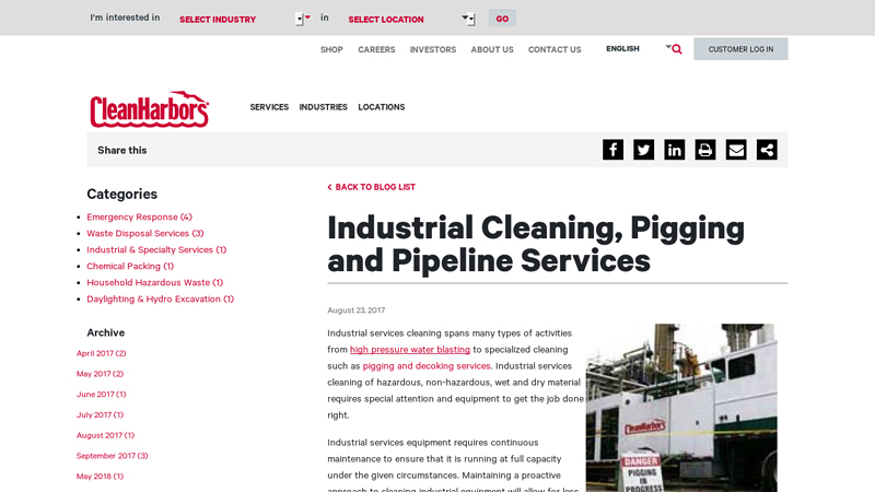 Industrial Cleaning, Pigging and Pipeline Services