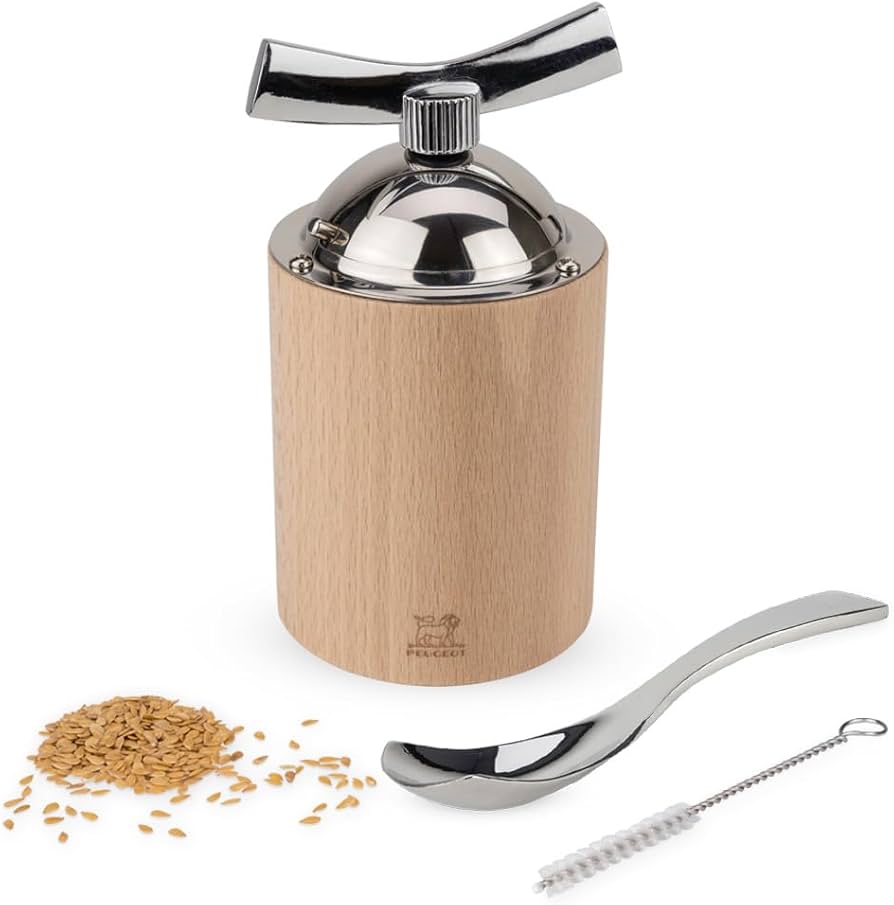 Isen Manual flax seed mill, wood and stainless steel, natural 13 cm