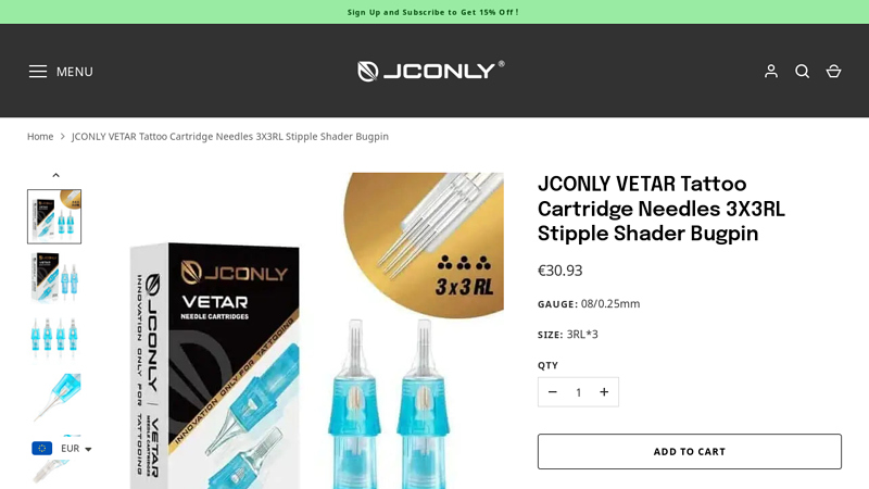 JCONLY VETAR Tattoo Needles 3X3RL Stipple Shader Bugpin