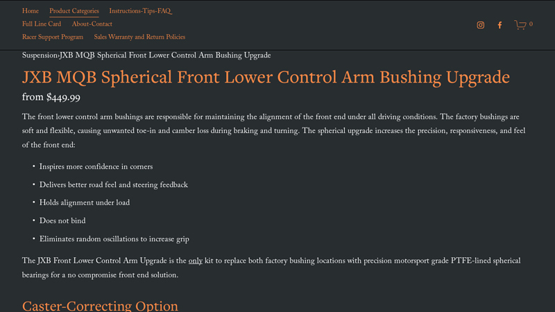 JXB MQB Spherical Front Lower Control Arm Bushing Upgrade
