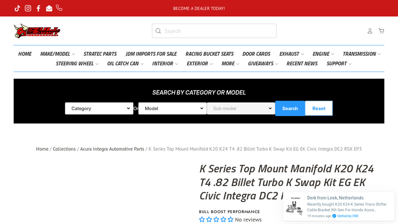 K Series Top Mount Manifold K20 K24 T4 .82 Billet Turbo K Swap Kit ...