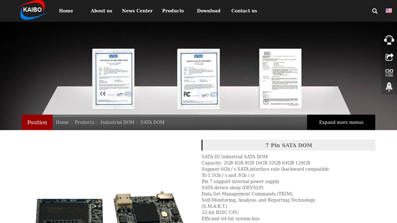 KAIBO Factory direct supply SATA DOM 4GB 8GB 16GB 32GB ...