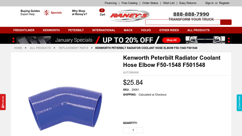 Kenworth Peterbilt Radiator Coolant Hose Elbow F50