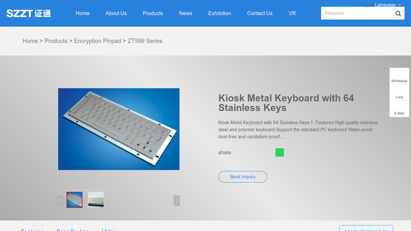 Kiosk Metal Keyboard with 64 Stainless Keys