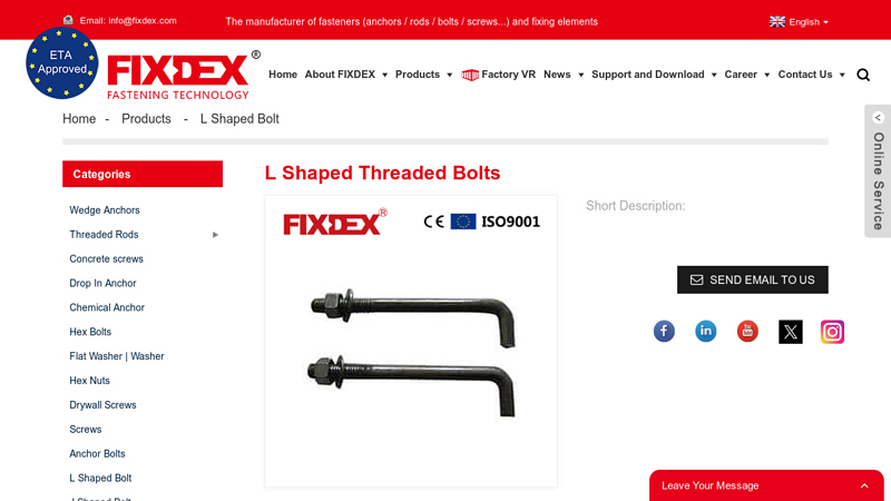 l shaped threaded bolts