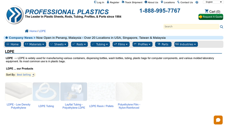 LDPE Sheets, Rods, Tubes provided by Professional Plastics