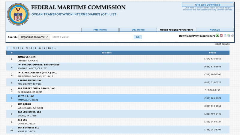Licensed Freight Forwarders