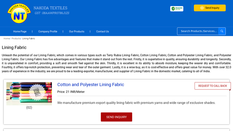 Lining Fabric Manufacturer, Lining Fabric Exporter, Supplier
