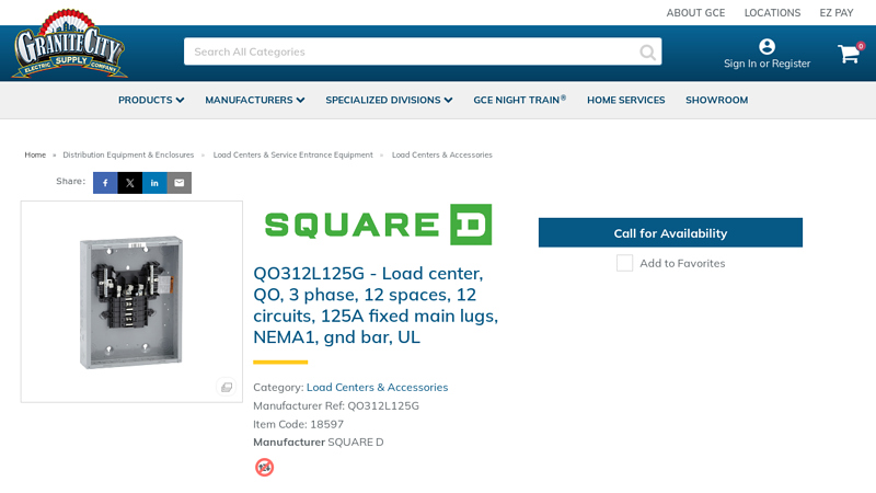 Load center, QO, 3 phase, 12 spaces, 12 circuits, 125A fixed main ...