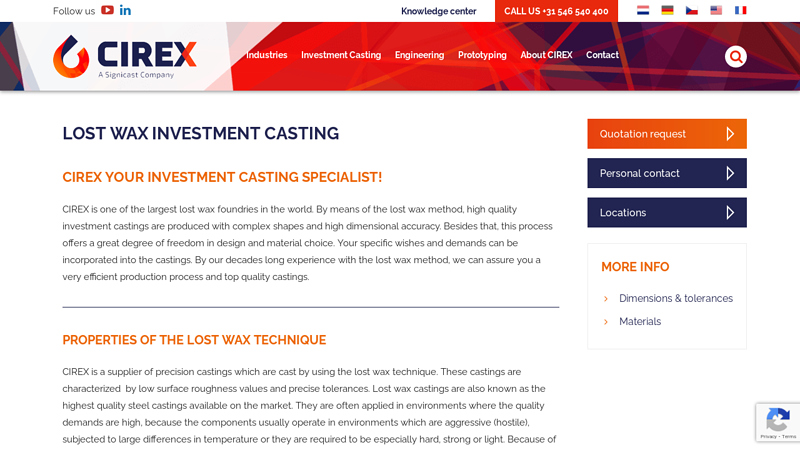 Lost wax investment casting
