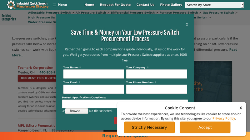 Low Pressure Switch Manufacturers Suppliers