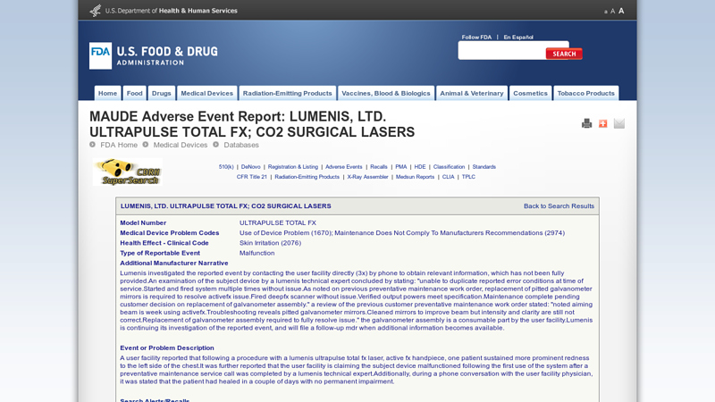 LUMENIS, LTD. ULTRAPULSE TOTAL FX; CO2 SURGICAL LASERS