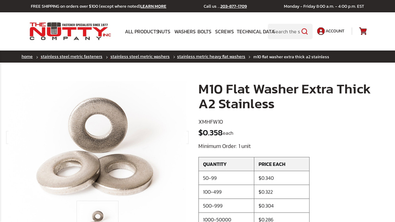 M10 Flat Washer Extra Thick A2 Stainless