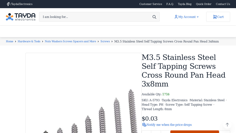 M3.5 Stainless Steel Self Tapping Screws Cross Round Pan Head ...