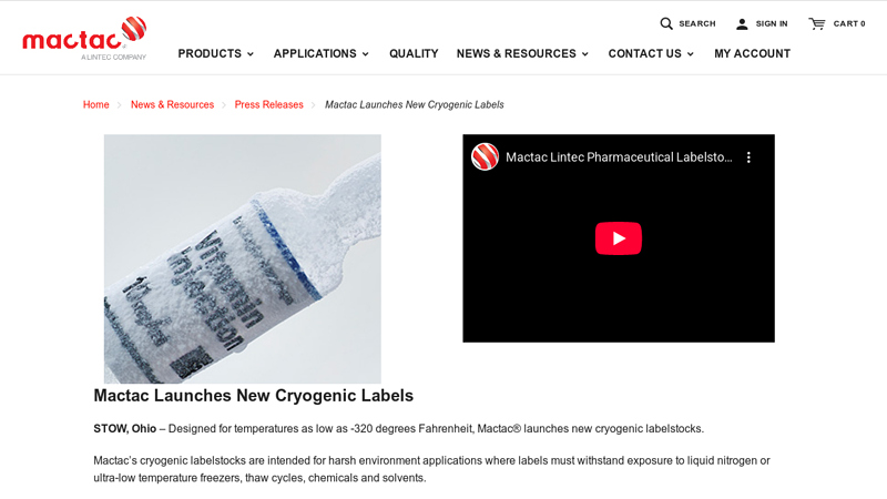 Mactac Launches New Cryogenic Labels