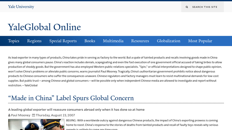 “Made in China” Label Spurs Global Concern