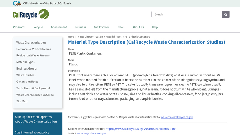 Material Type Description (CalRecycle Waste Characterization ...