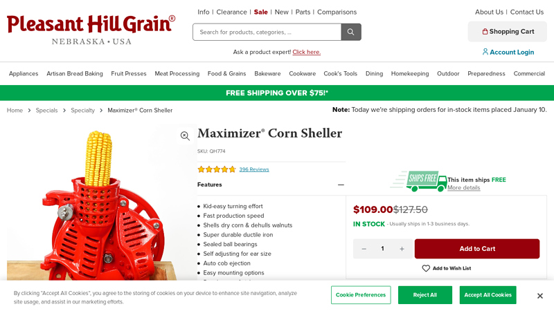 Maximizer® hand corn sheller, walnut huller/dehuller at PHG
