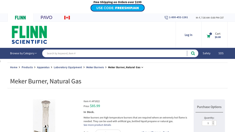 Meker Burner, Natural Gas