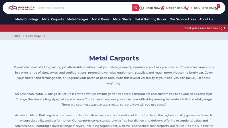 Metal Carports - Durable & Custom Steel Carports for Sale