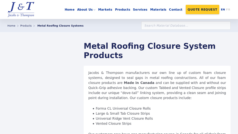 Metal Roofing Closure Systems