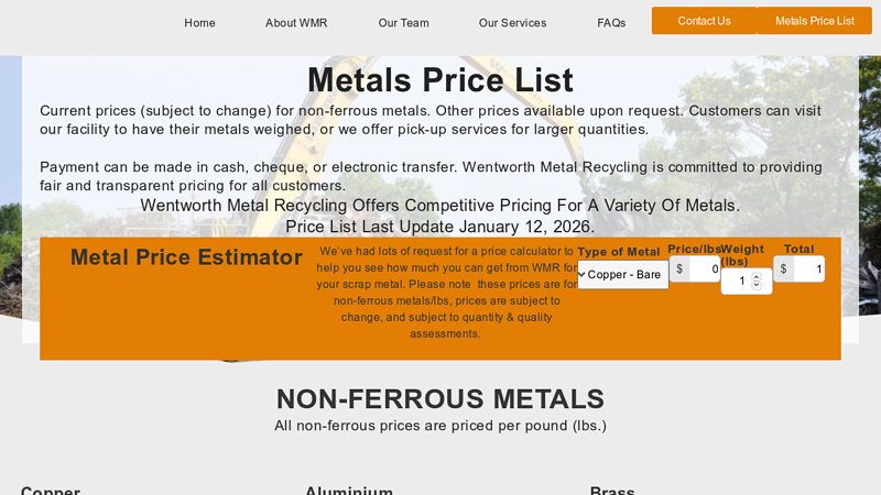 Metals Price List