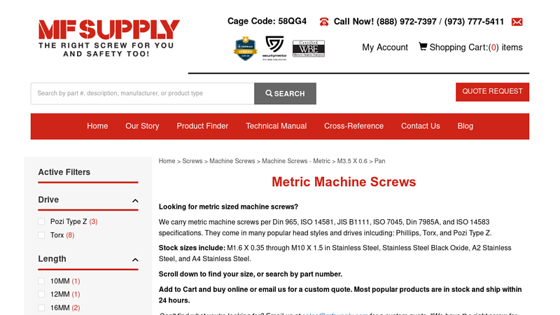 Metric Machine Screws