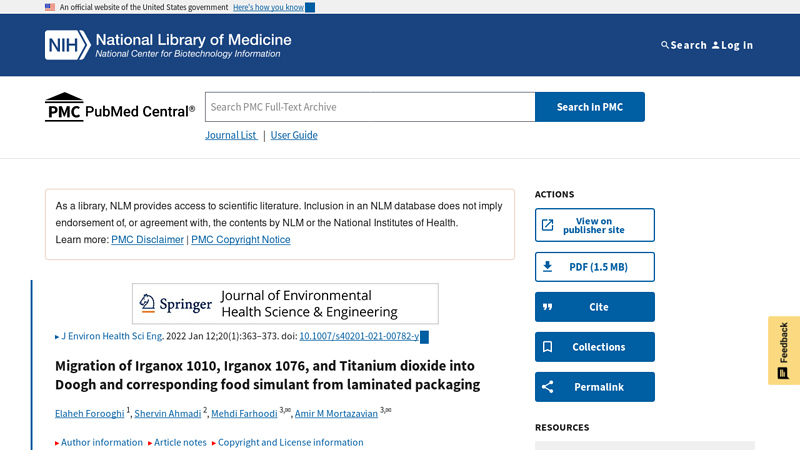 Migration of Irganox 1010, Irganox 1076, and Titanium dioxide into ...