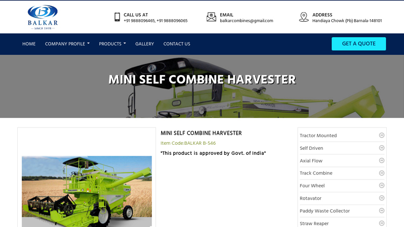 Mini Self Combine Harvester Exporter