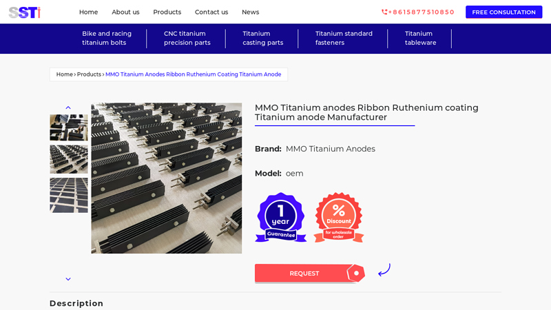 MMO Titanium anodes Ribbon Ruthenium coating Titanium anode