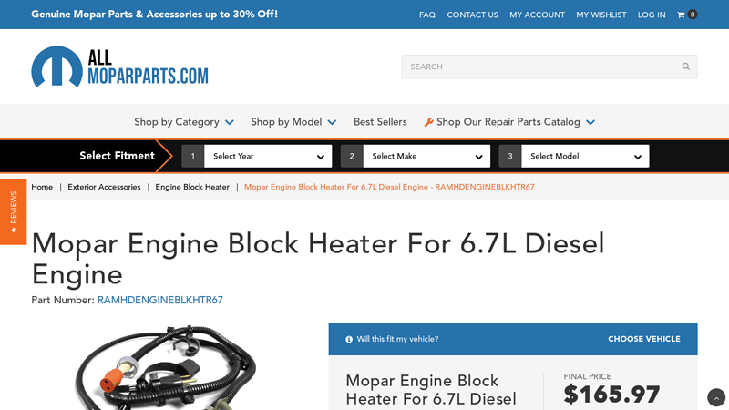 Mopar Engine Block Heater For 6.7L Diesel Engine