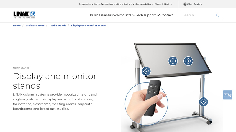 Motorize display and monitor stands with LINAK lifting columns